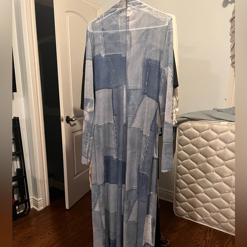 Zara last season denim print mesh maxi dress